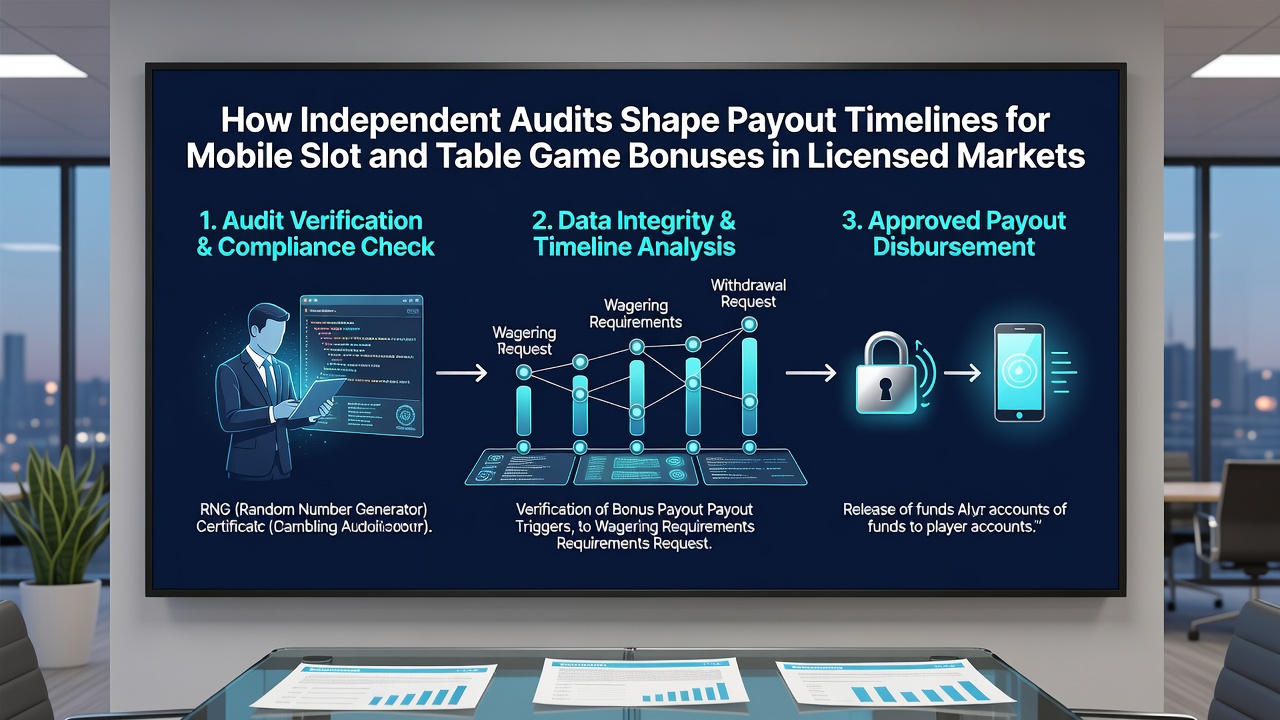 Auditors analyzing payout data streams from mobile slot and table game bonuses within licensed casino operations