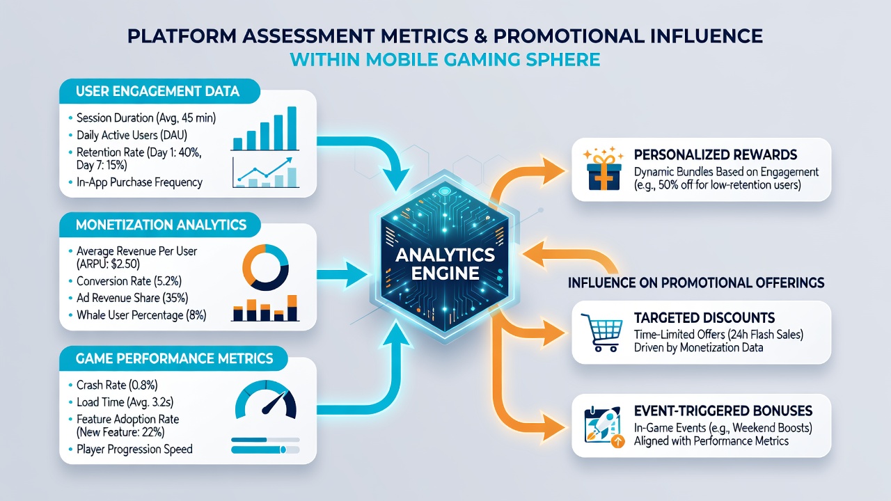 Mobile device showing analytics graphs for gaming platform metrics and promotional impact tracking