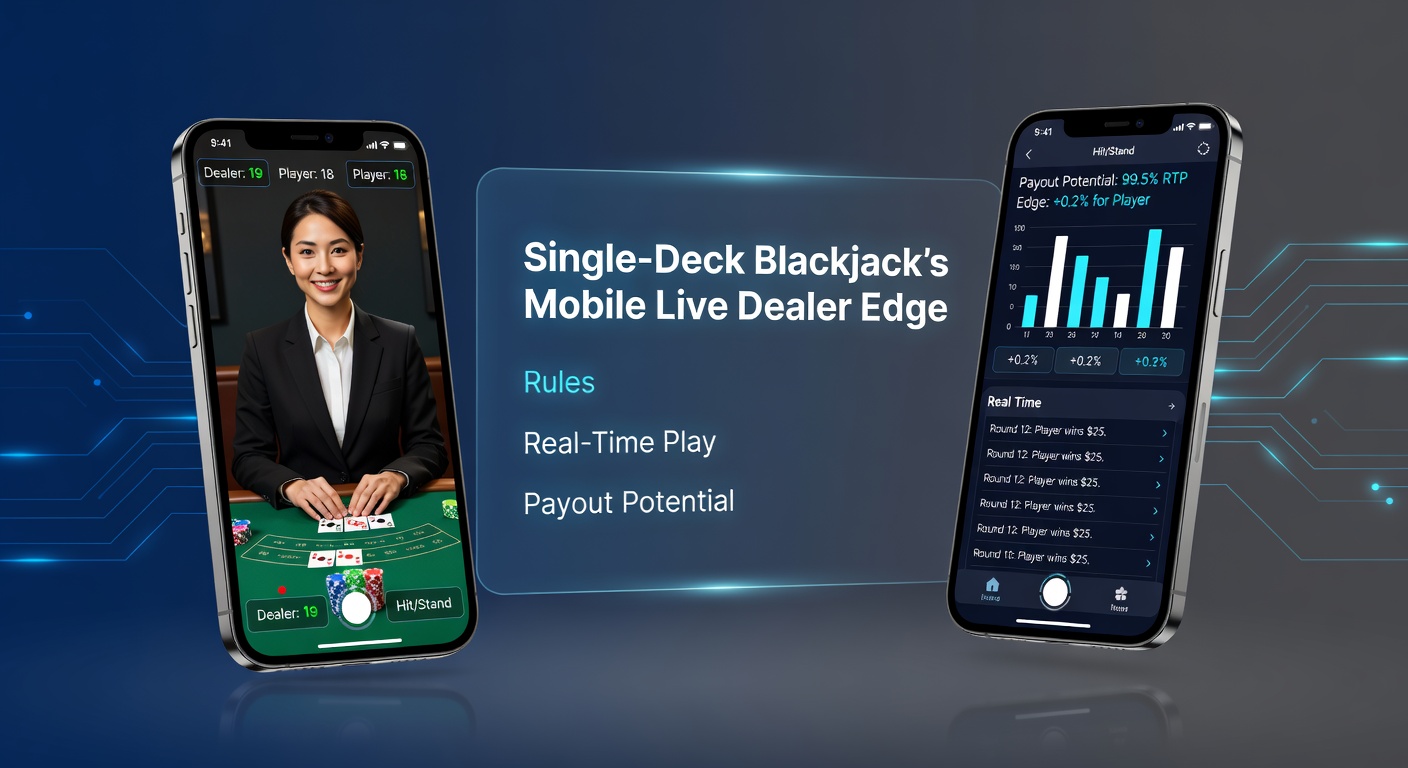 Mobile phone screen showing a live single-deck blackjack hand in progress, with player options and dealer cards visible